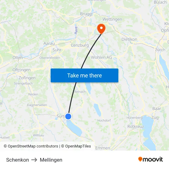 Schenkon to Mellingen map