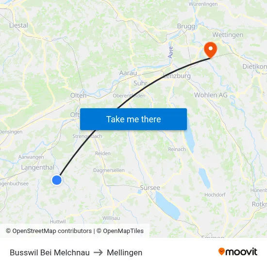 Busswil Bei Melchnau to Mellingen map