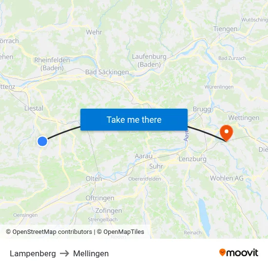 Lampenberg to Mellingen map