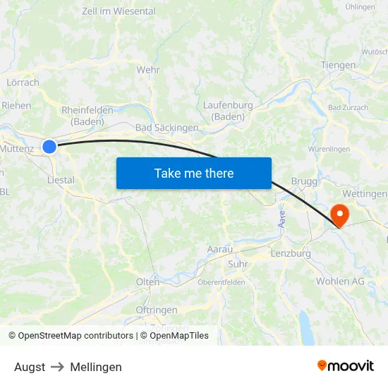 Augst to Mellingen map