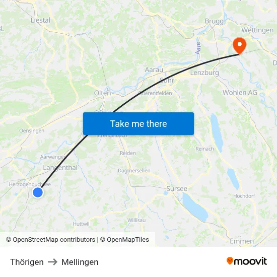 Thörigen to Mellingen map