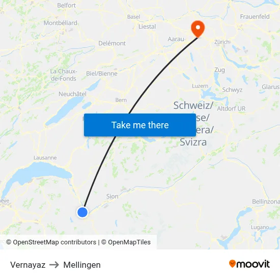 Vernayaz to Mellingen map