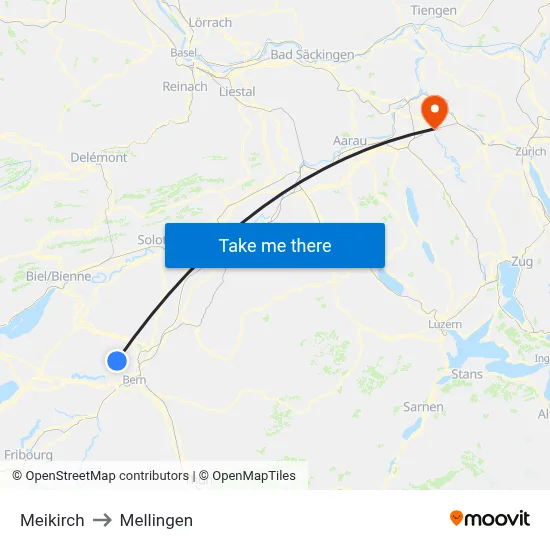 Meikirch to Mellingen map