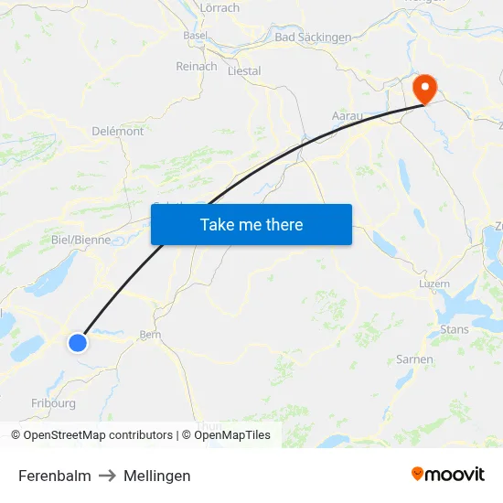 Ferenbalm to Mellingen map