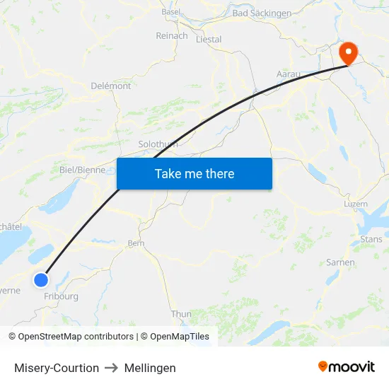Misery-Courtion to Mellingen map