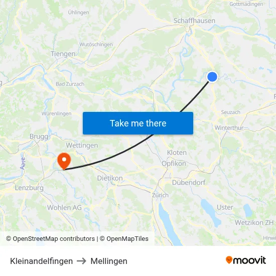 Kleinandelfingen to Mellingen map