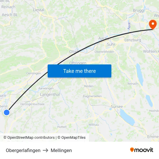 Obergerlafingen to Mellingen map