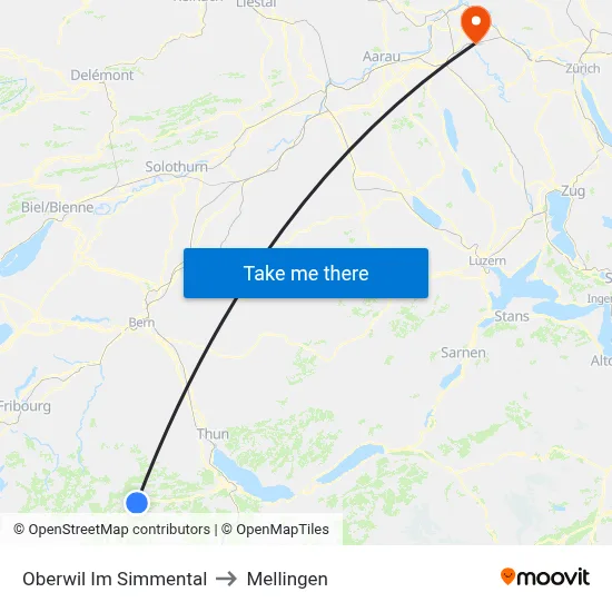 Oberwil Im Simmental to Mellingen map