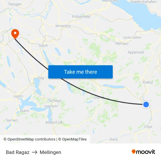 Bad Ragaz to Mellingen map