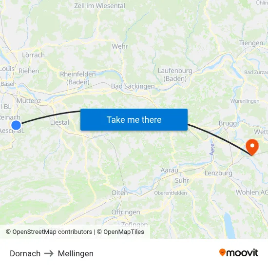 Dornach to Mellingen map