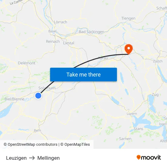 Leuzigen to Mellingen map