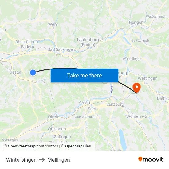 Wintersingen to Mellingen map