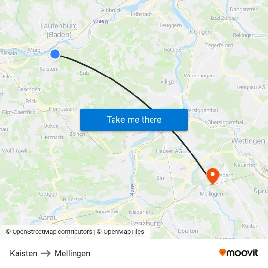 Kaisten to Mellingen map