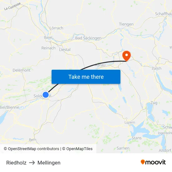 Riedholz to Mellingen map