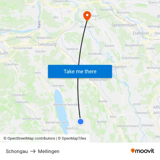Schongau to Mellingen map