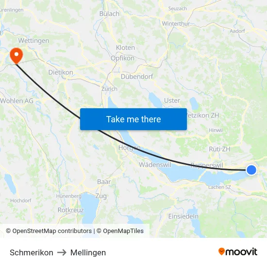 Schmerikon to Mellingen map