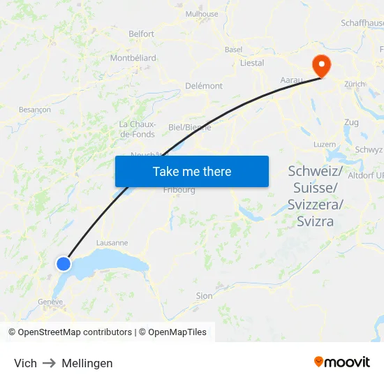 Vich to Mellingen map