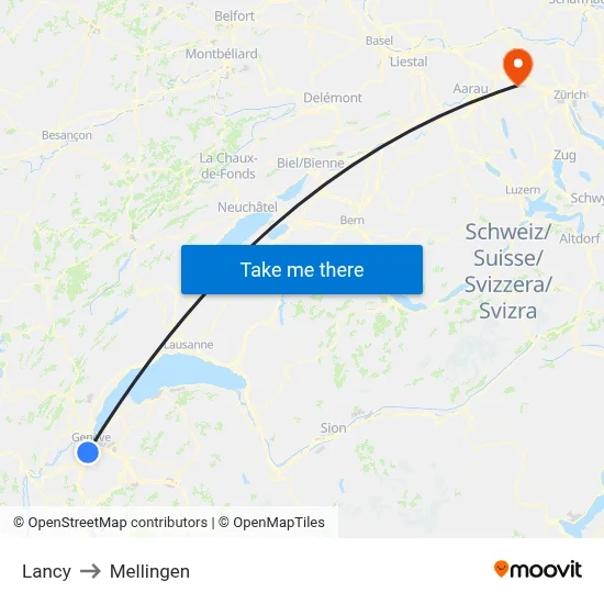 Lancy to Mellingen map