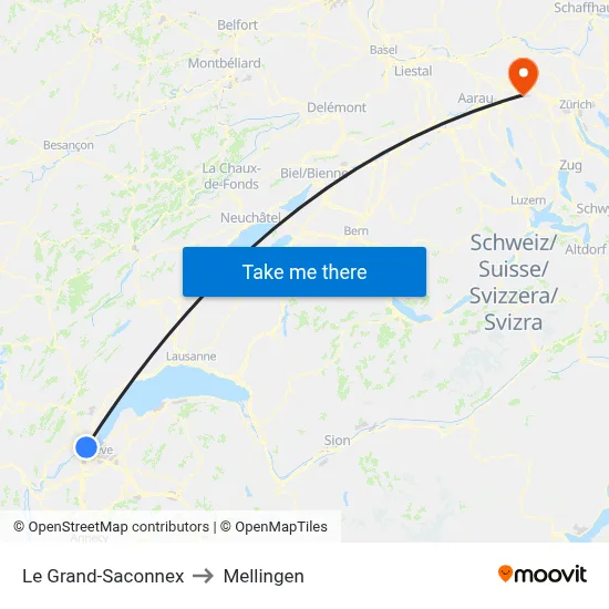 Le Grand-Saconnex to Mellingen map