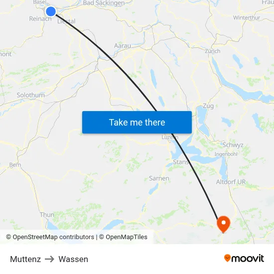 Muttenz to Wassen map