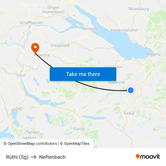 Rüthi (Sg) to Neftenbach map