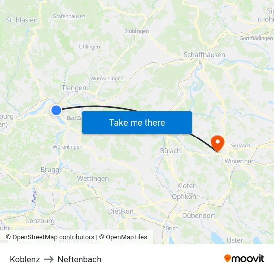 Koblenz to Neftenbach map