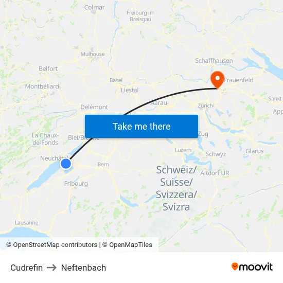 Cudrefin to Neftenbach map