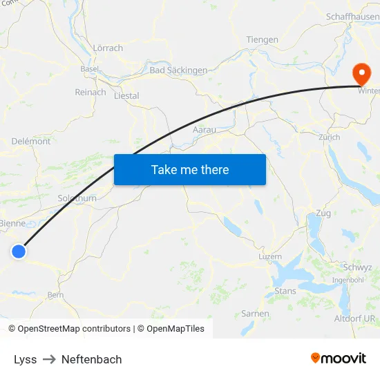 Lyss to Neftenbach map
