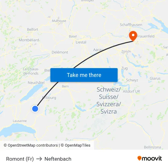 Romont (Fr) to Neftenbach map