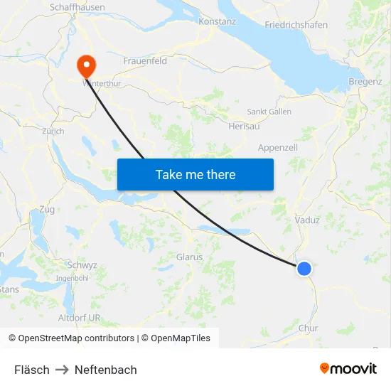 Fläsch to Neftenbach map