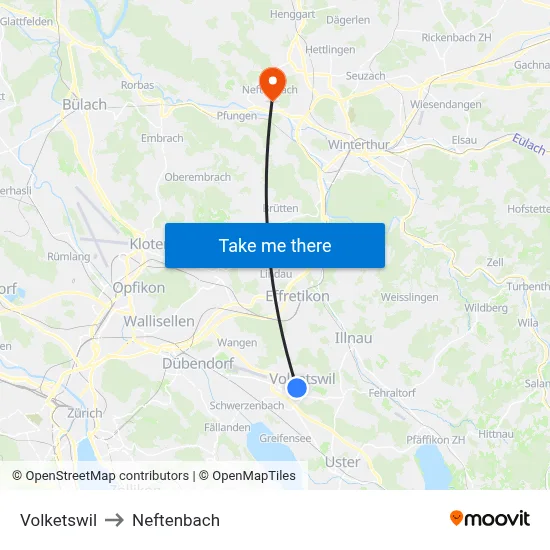 Volketswil to Neftenbach map