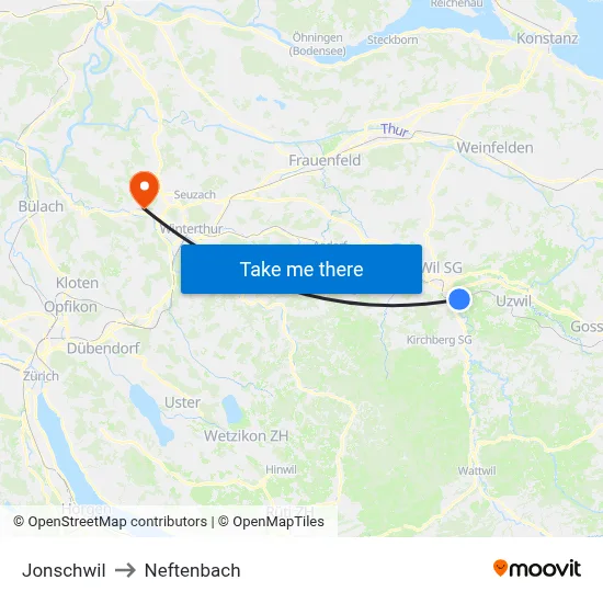 Jonschwil to Neftenbach map