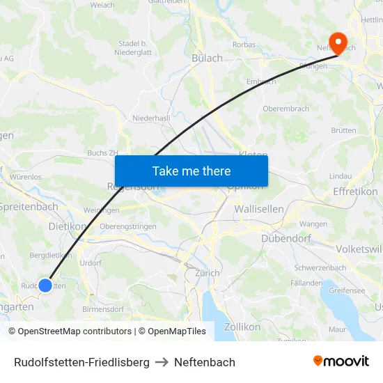 Rudolfstetten-Friedlisberg to Neftenbach map