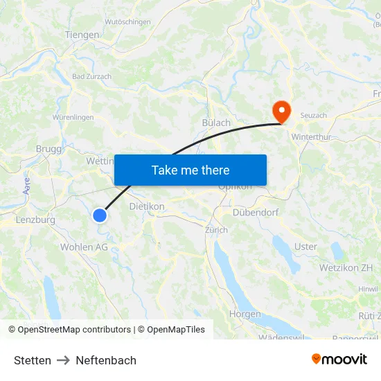 Stetten to Neftenbach map