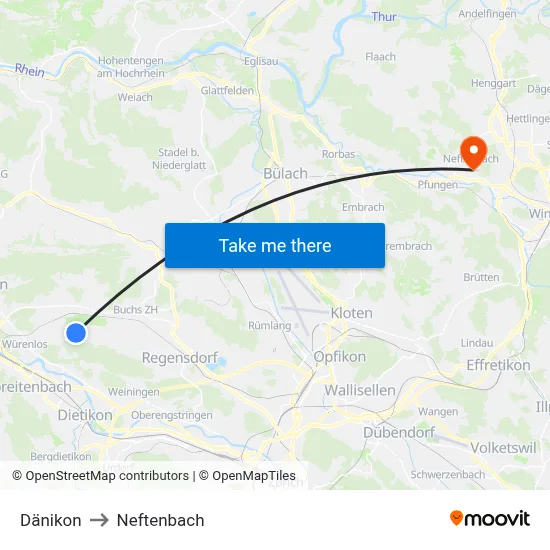 Dänikon to Neftenbach map