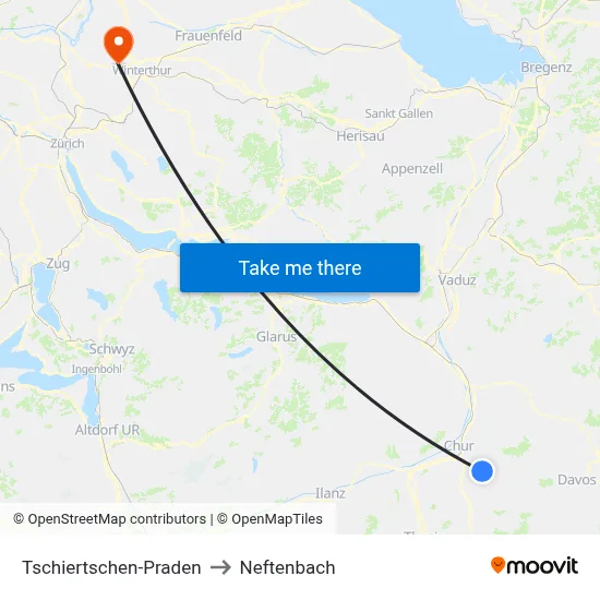 Tschiertschen-Praden to Neftenbach map