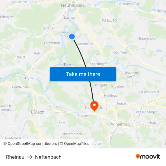 Rheinau to Neftenbach map