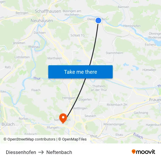Diessenhofen to Neftenbach map