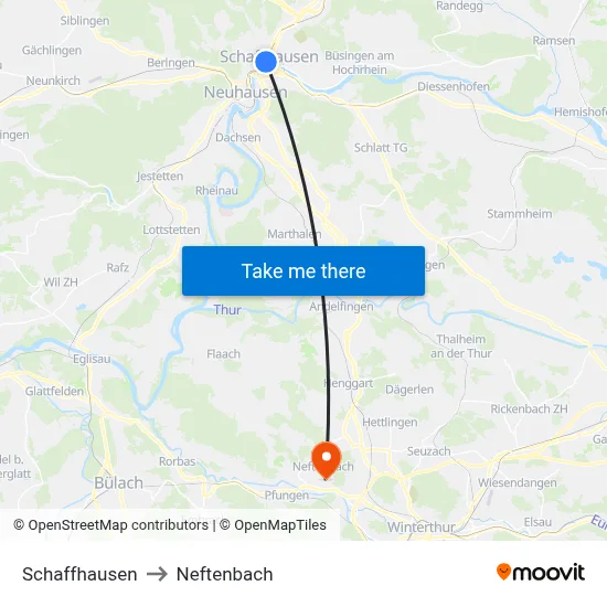 Schaffhausen to Neftenbach map