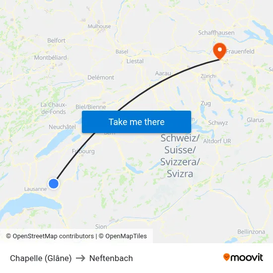 Chapelle (Glâne) to Neftenbach map