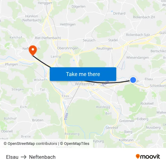 Elsau to Neftenbach map