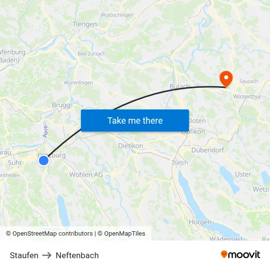 Staufen to Neftenbach map