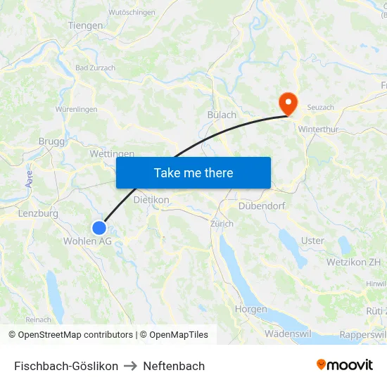 Fischbach-Göslikon to Neftenbach map