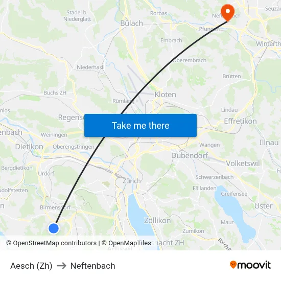 Aesch (Zh) to Neftenbach map