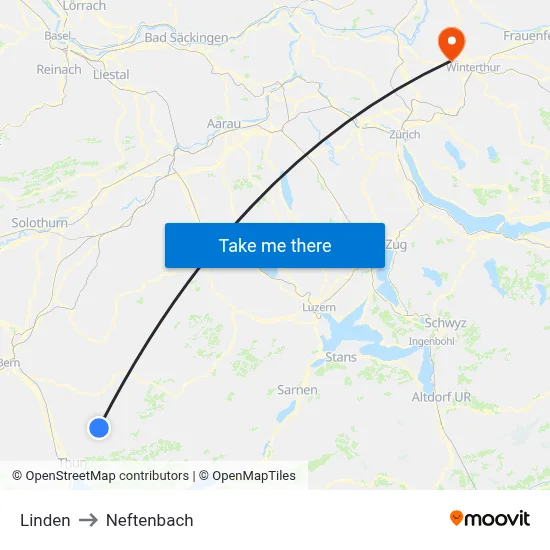 Linden to Neftenbach map
