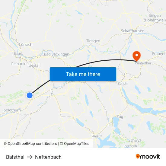 Balsthal to Neftenbach map