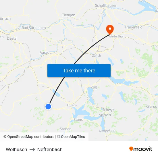 Wolhusen to Neftenbach map