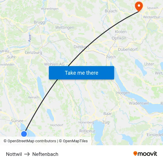 Nottwil to Neftenbach map