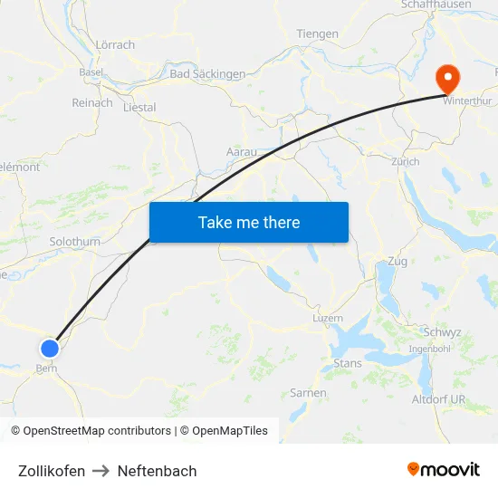 Zollikofen to Neftenbach map
