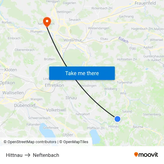 Hittnau to Neftenbach map